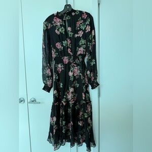 INTERMIX Black Ground Floral smocked LS Midi
